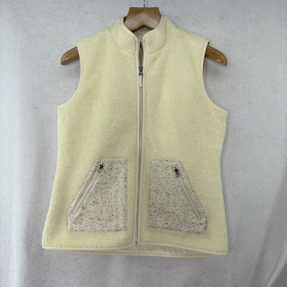 T By Talbots Women’s Ivory Fleece Shearling Vest Size Medium‎ Petite Pockets - Picture 1 of 6